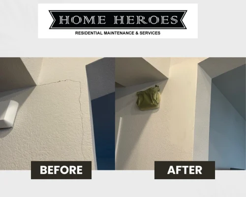 Drywall crack before and after